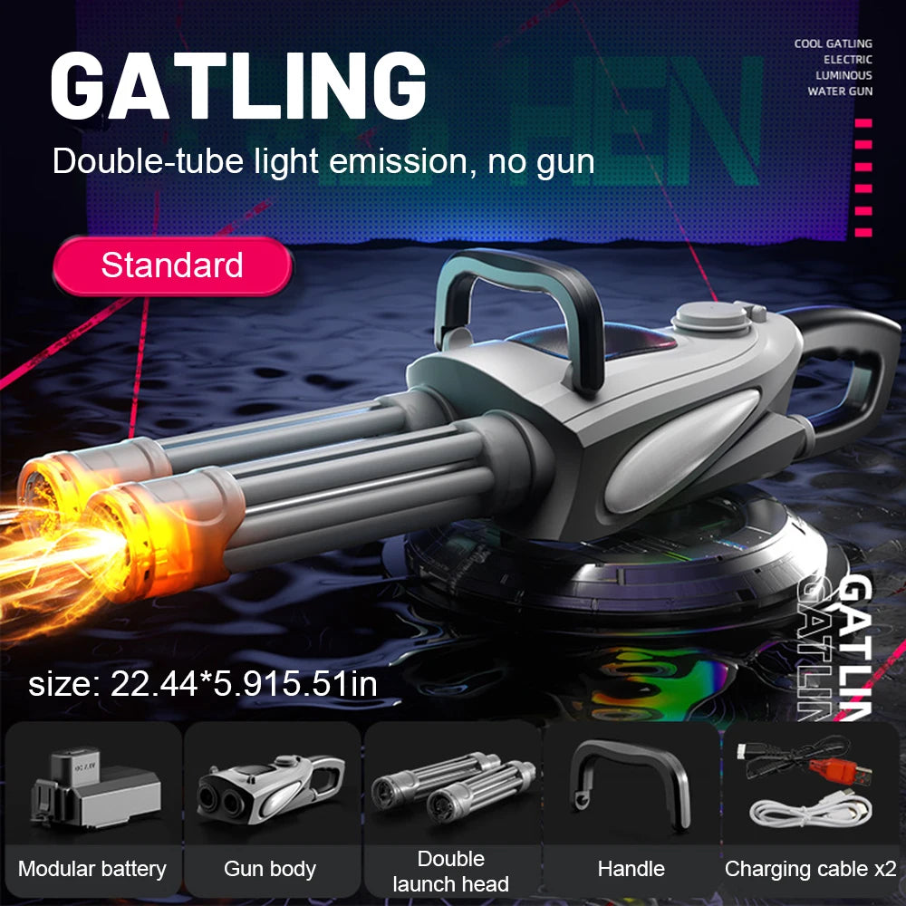 Electric LED Rotating Barrel Gatling Water Gun Toy Automatic Spray Water Pistol Blaster Cannon Pool Summer Toy for Kids Adult