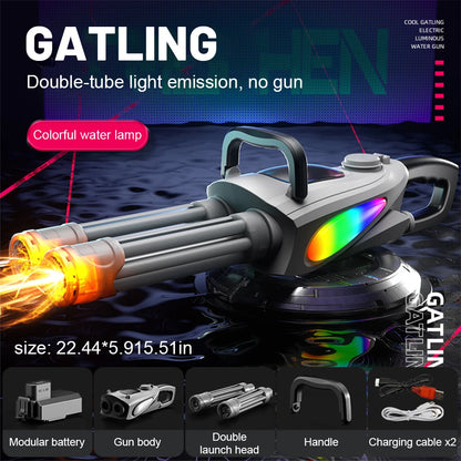 Electric LED Rotating Barrel Gatling Water Gun Toy Automatic Spray Water Pistol Blaster Cannon Pool Summer Toy for Kids Adult