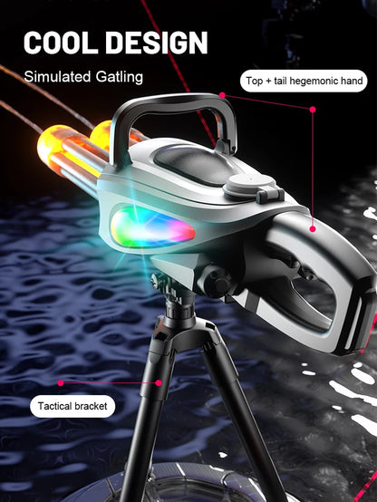 Electric LED Rotating Barrel Gatling Water Gun Toy Automatic Spray Water Pistol Blaster Cannon Pool Summer Toy for Kids Adult