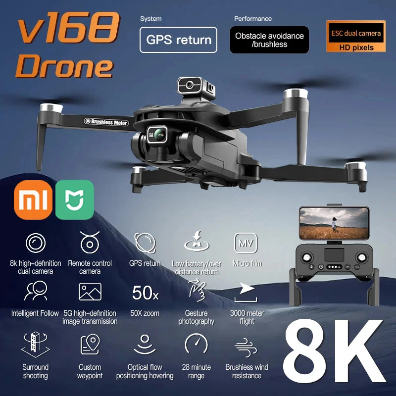Xiaomi  V168 Drone 8K 5G WIFI GPS Professional HD Aerial Photography Dualcamera Omnidirectional Obstacle Avoidance Original